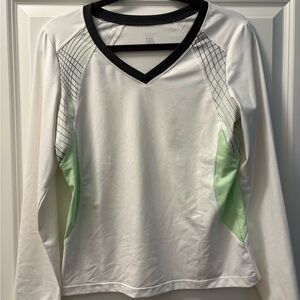 Tail Women's V-Neck White and Light Green Long Sleeve Top